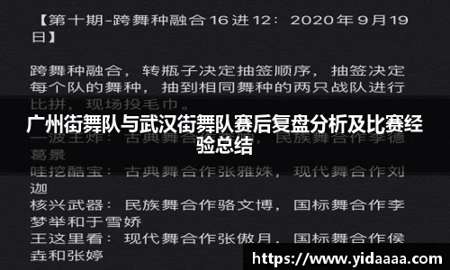广州街舞队与武汉街舞队赛后复盘分析及比赛经验总结